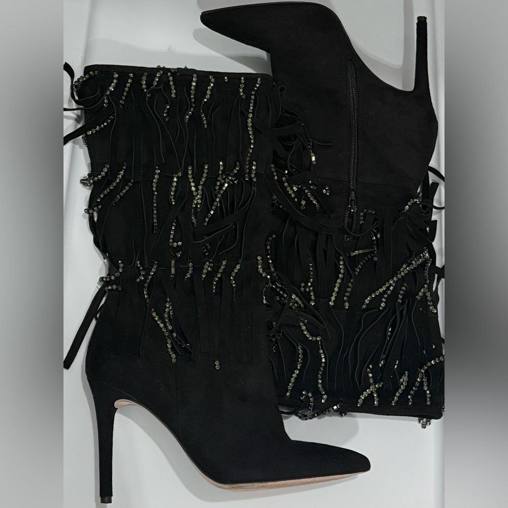 Steve Madden Fringe Black High Heel Boots